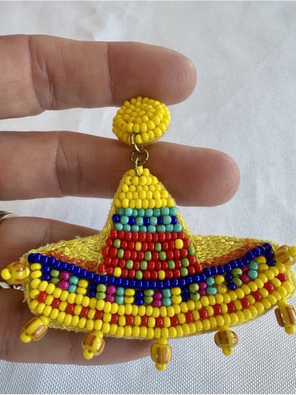 Beaded Yellow Multicolor Sombrero Earrings - Picture 3 of 5